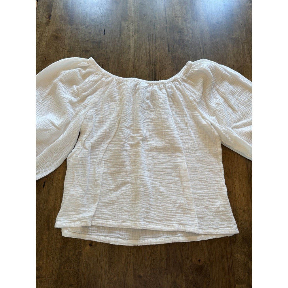 Tommy Bahama Island Gauze Top Womens Large L White Puff Sleeve Blouse Cotton
